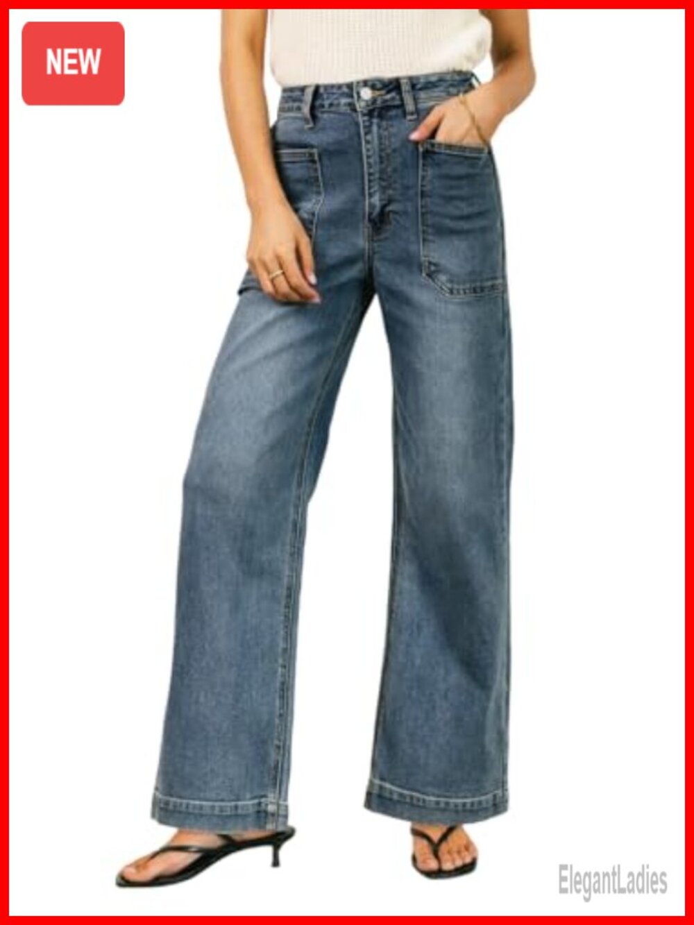 High Waisted Wide Leg Stretchy Denim Jeans for Women